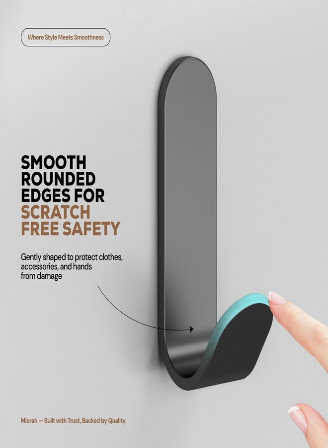 MIORAH Strong Adhesive Carbon Steel Wall Hook for Bathroom and Kitchen | Seamless Clothes Hanger Hook for Door and Wall Mounting | Reusable Behind-The-Door Holder - Black, Pack of 10 - Image 5
